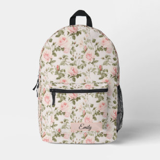 Soft Cottagecore Pink Roses Printed Backpack
