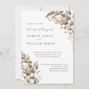 Soft Cotton and Eucalyptus wedding Invitation