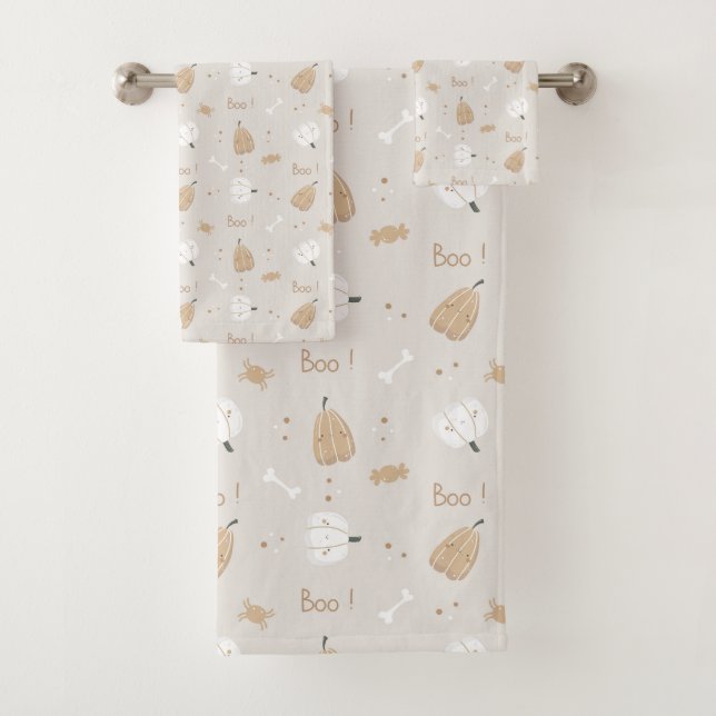 Soft Cozy Halloween Pattern Bath Towel Set (Insitu)