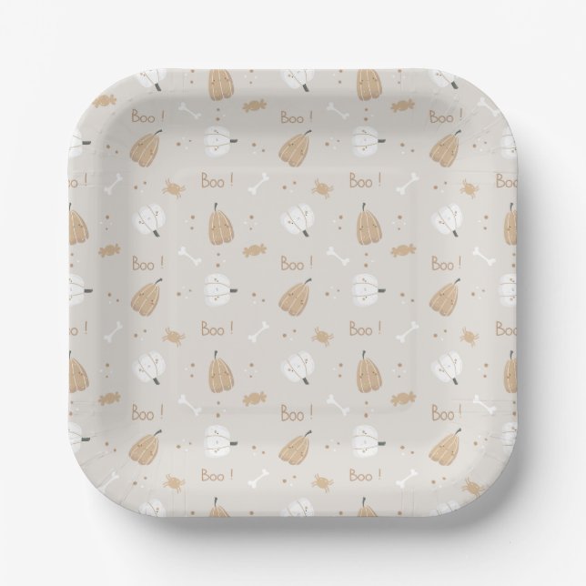 Soft Cozy Halloween Pattern Paper Plates (Front)