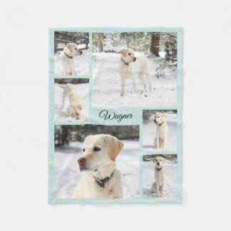 Soft cozy pet photo collage light blue fleece blanket
