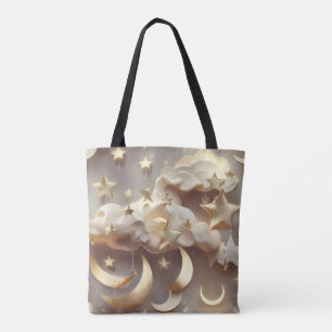 Soft Cream Celestial Moon Phases Tote Bag