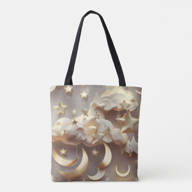 Soft Cream Celestial Moon Phases Tote Bag (Back)