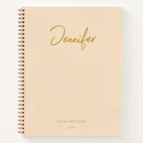 Soft Cream Customized Golden Handwritting Name Notebook