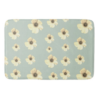 Soft Cream Floral Pattern Sage Green Bath Mat