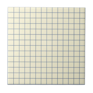 Soft Cream & Navy Blue Checkered Pattern Retro Ceramic Tile