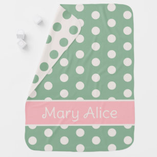 Soft Cream Polka Dot and Green Personalized Baby Blanket
