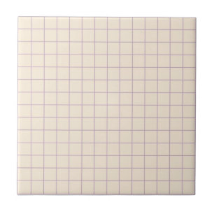 Soft Cream & Purple Checkered Retro Minimalist Ceramic Tile