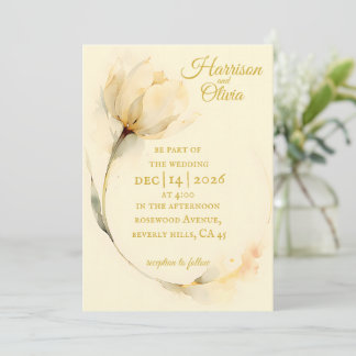 Soft Cream Watercolor Tulip Minimalist Wedding Invitation