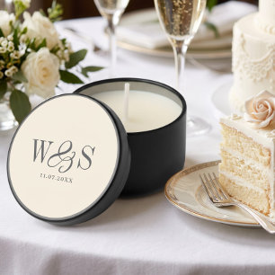 Soft Cream wedding couples initials Mini Candle Favors