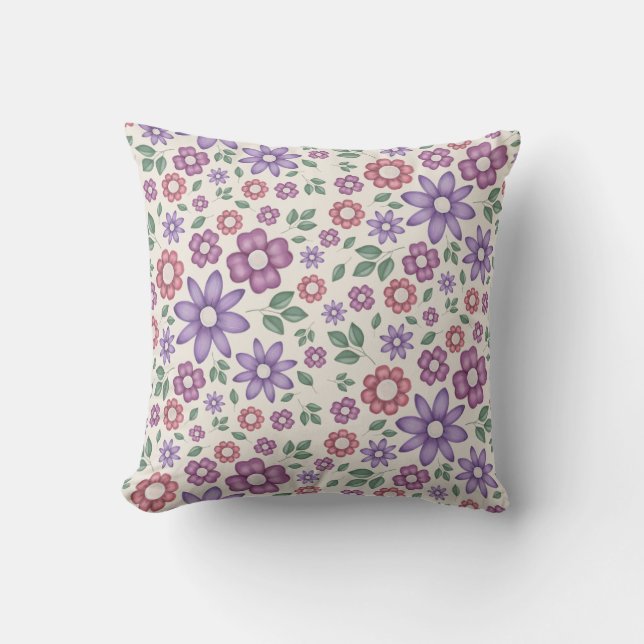 soft cream whimsical floral pattern throw pillow (Front)