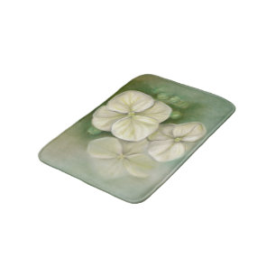 Soft Cream White Pastel Hydrangea Floral Bath Mat