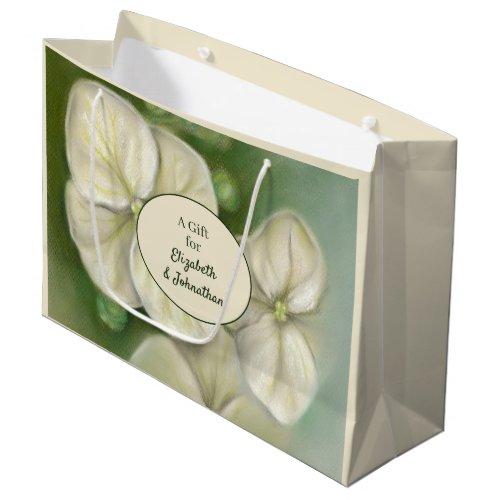 Soft Cream White Pastel Hydrangea Floral Large Gift Bag