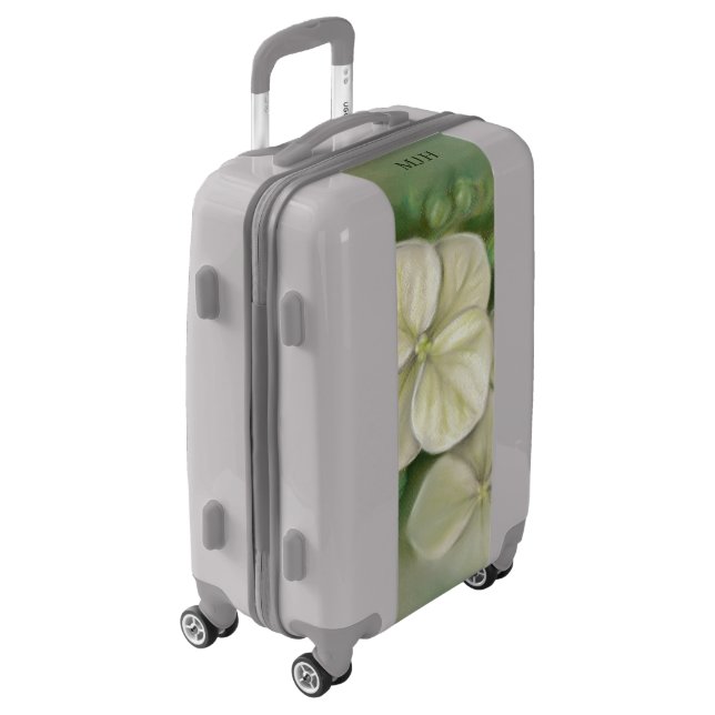 Soft Cream White Pastel Hydrangea Floral Monogram Luggage (Rotated Left)