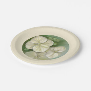 Soft Cream White Pastel Hydrangea Floral Paper Plates