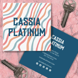 Soft Curves Blue Pink Minimalist Social Icons Square Business Card