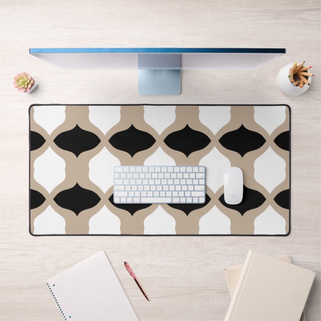 Soft Curves Pattern - Taupe, Black and White Desk Mat (Office 1)