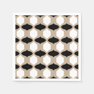 Soft Curves Pattern - Taupe, Black and White Napkins