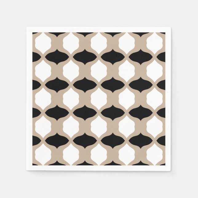 Soft Curves Pattern - Taupe, Black and White Napkins (Front)
