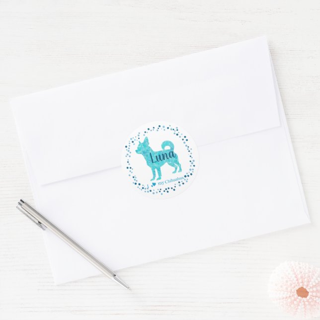 Soft Custom Pastel blue chihuahua Silhouette Classic Round Sticker (Envelope)