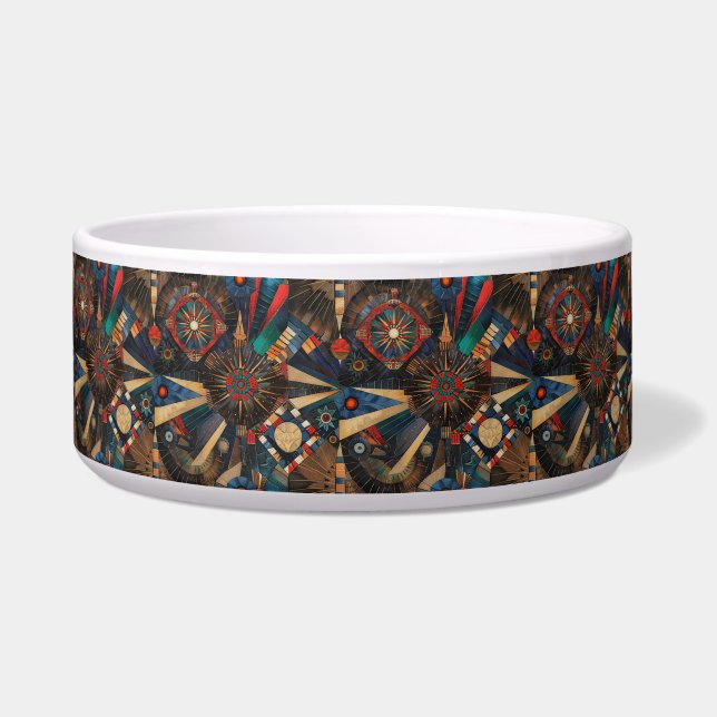 Soft Cyan "Ancient Indigenous Chronicles" Pet Dini Bowl (Front)