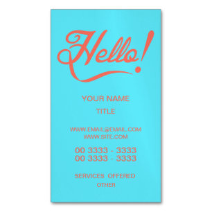 Soft cyan and Bittersweet Hello Business Card Magnet