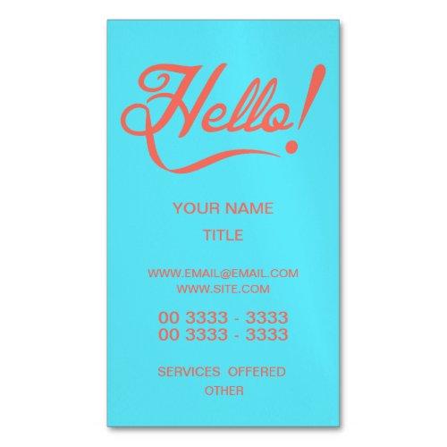 Soft cyan and Bittersweet Hello Business Card Magnet