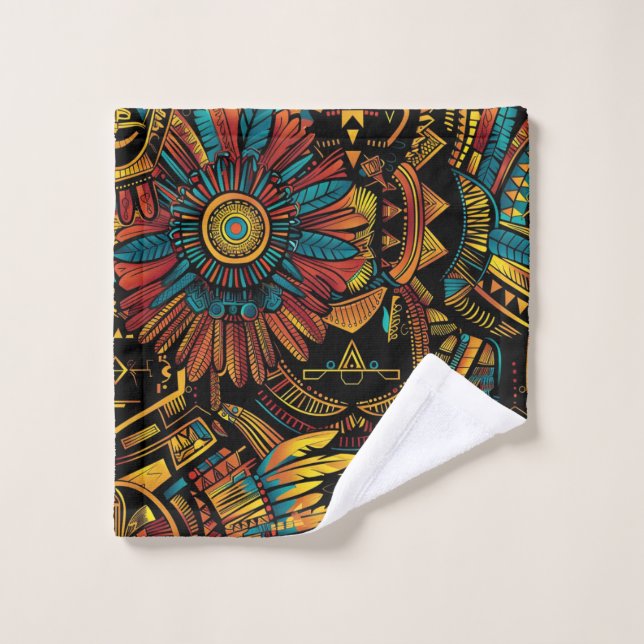 Soft Cyan "Aztec Dream" Plush Wash Cloth (Wash Cloth)