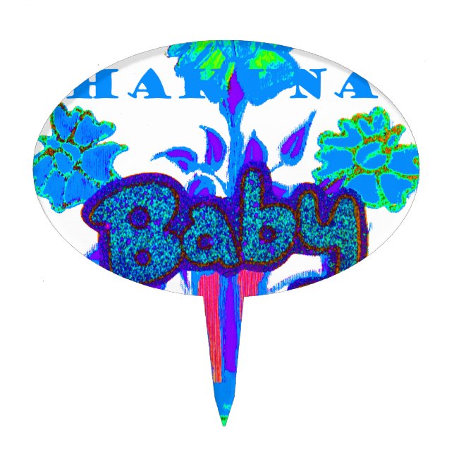 Soft Cyan Blue Flower Art: A Baby's Touch.  Cake Topper (Front)