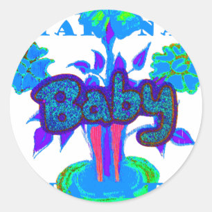 Soft Cyan Blue Flower Art: A Baby's Touch.  Classic Round Sticker