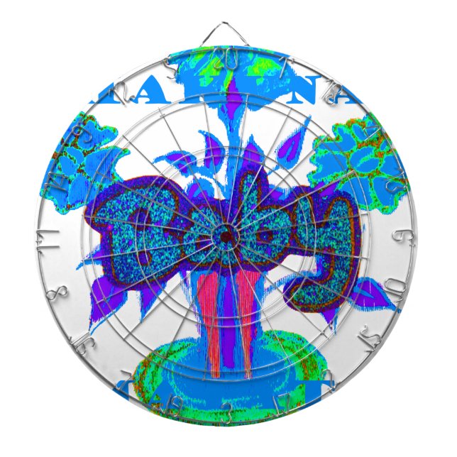 Soft Cyan Blue Flower Art: A Baby's Touch.  Dart Board (Front)