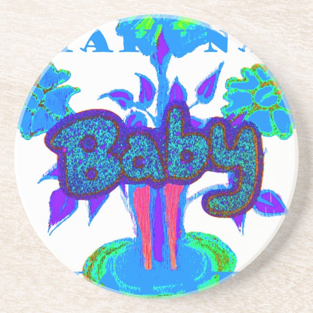 Soft Cyan Blue Flower Art: A Baby's Touch.  Drink Coaster (Front)
