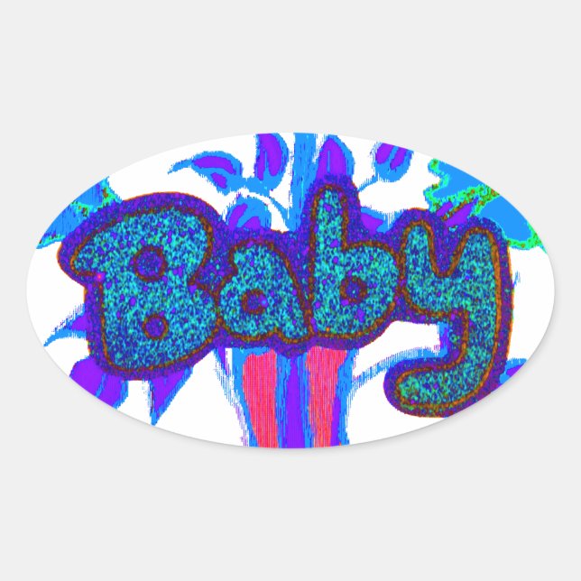 Soft Cyan Blue Flower Art: A Baby's Touch.  Oval Sticker (Front)