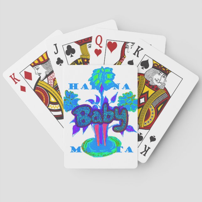 Soft Cyan Blue Flower Art: A Baby's Touch.  Poker Cards (Back)