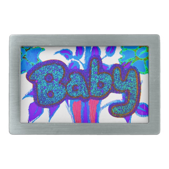 Soft Cyan Blue Flower Art: A Baby's Touch.  Rectangular Belt Buckle (Front)