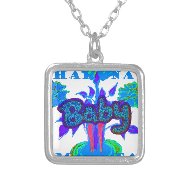 Soft Cyan Blue Flower Art: A Baby's Touch.  Silver Plated Necklace (Front)
