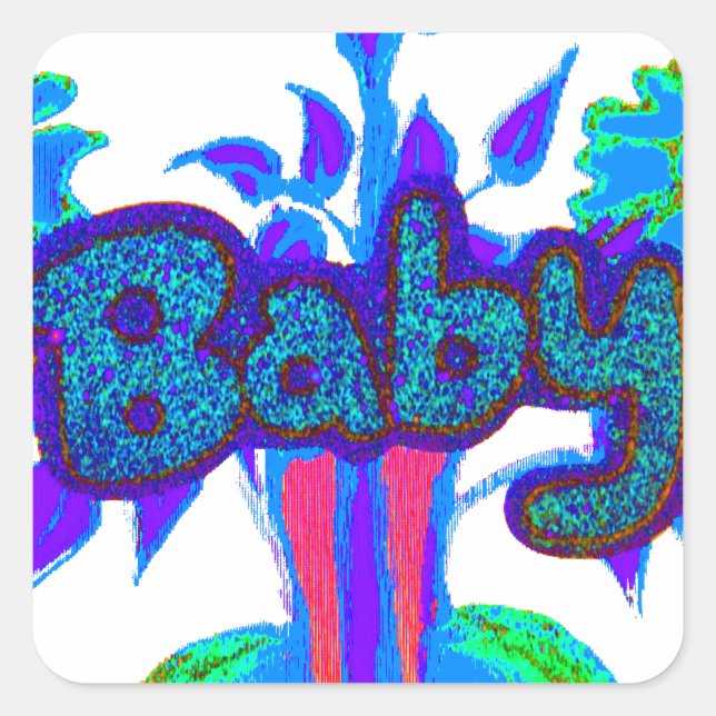 Soft Cyan Blue Flower Art: A Baby's Touch.  Square Sticker (Front)