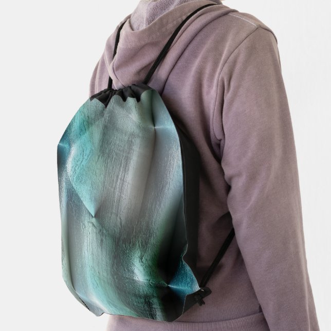 Soft cyan gray rocky texture with digital details  drawstring bag (Insitu)