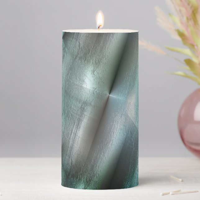 Soft cyan gray rocky texture with digital details  pillar candle (In Situ)
