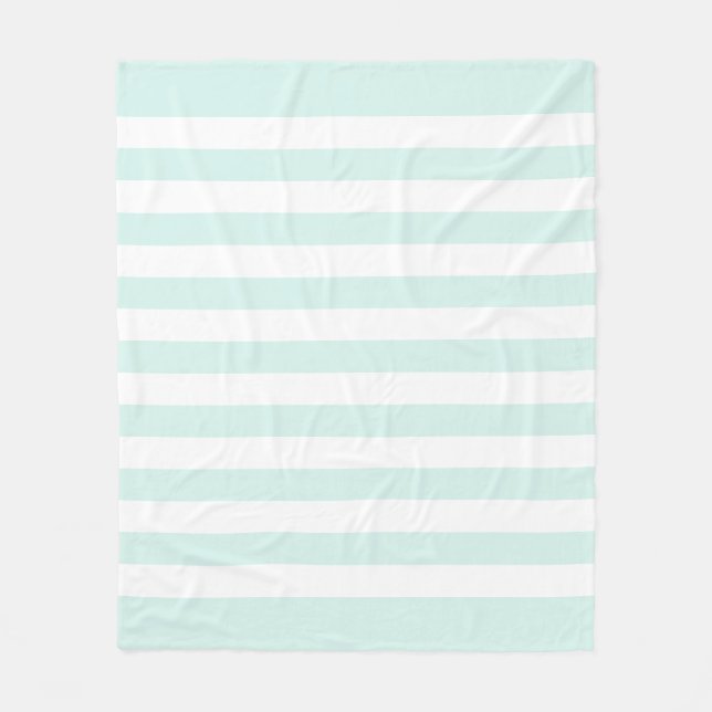 Soft Cyan Green Pastel & White Lines Pattern Fleece Blanket (Front)