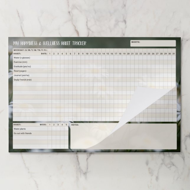 Soft daisy & beige Monthly Habit Tracker Custom Paper Pad (Folded)