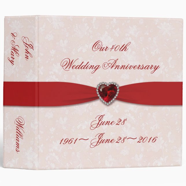 Soft Damask 40th Wedding Anniversary 2" Binder (Front/Spine)