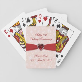 Soft Damask 40th Wedding Anniversary Playing Cards by Digitalbcon at Zazzle