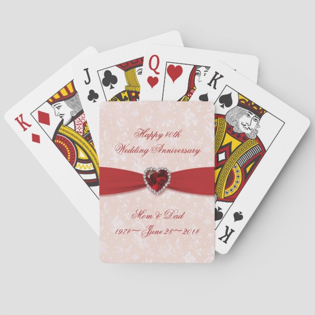 Soft Damask 40th Wedding Anniversary Poker Cards (Back)