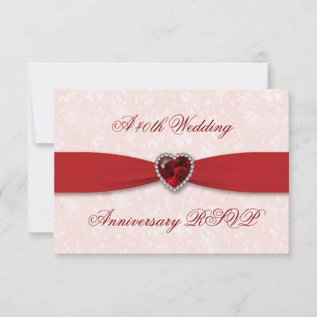 Soft Damask 40th Wedding Anniversary RSVP (Front)