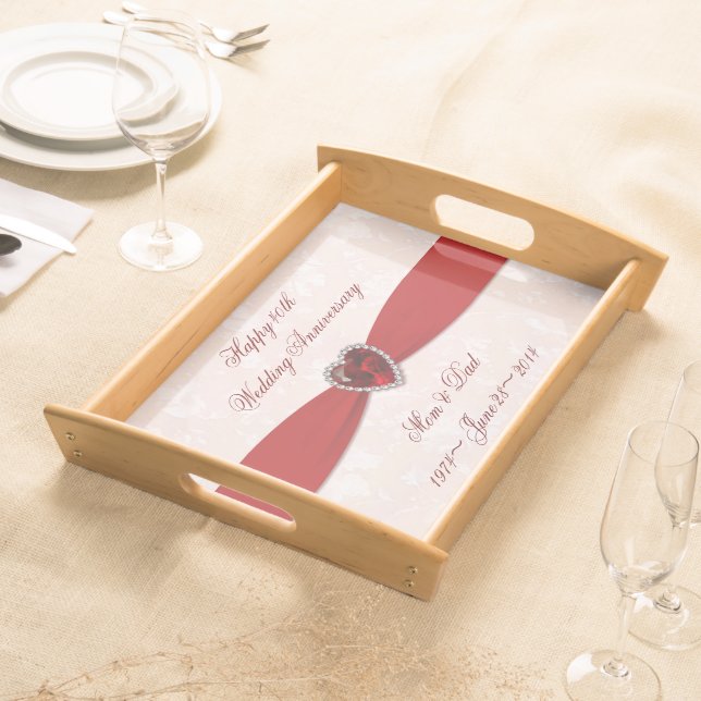 Soft Damask 40th Wedding Anniversary Serving Tray (Front)