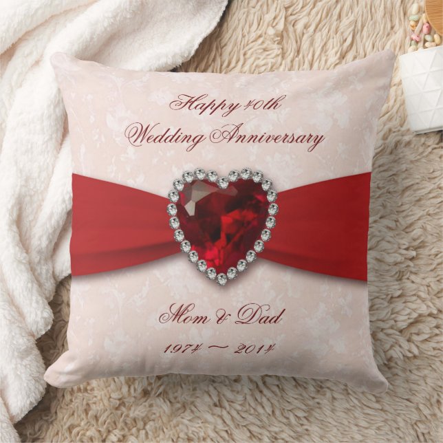 Soft Damask 40th Wedding Anniversary Throw Pillow (Blanket)