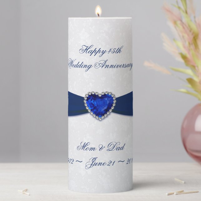 Soft Damask 45th Wedding Anniversary Pillar Candle (In Situ)