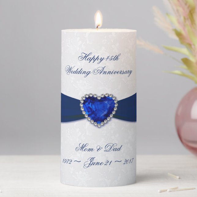 Soft Damask 45th Wedding Anniversary Pillar Candle (In Situ)