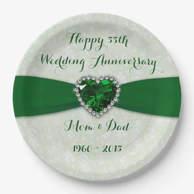 Soft Damask 55th Wedding Anniversary Paper Plate | Zazzle